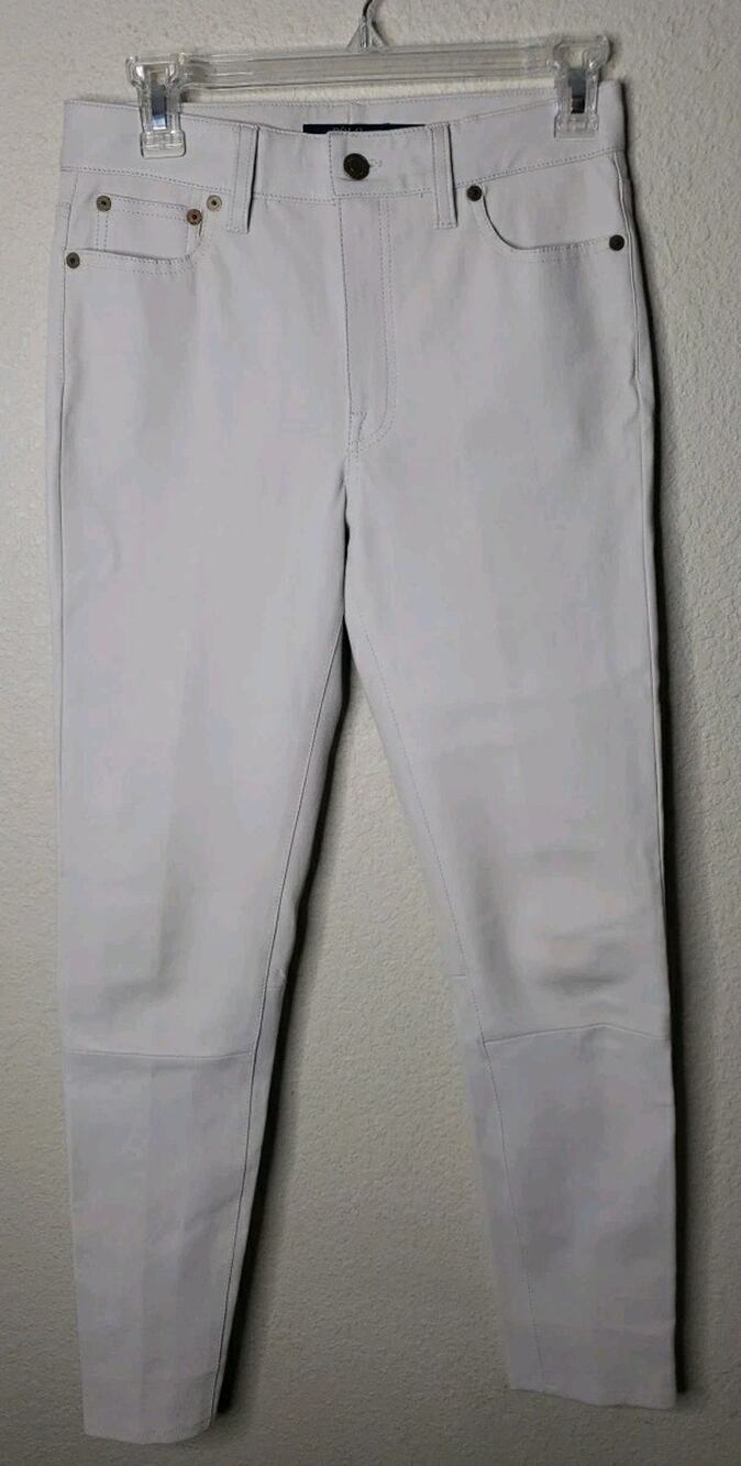 Polo Ralph Lauren White Real Lambskin Leather 5 Pocket Skinny Pants $998 Size 4